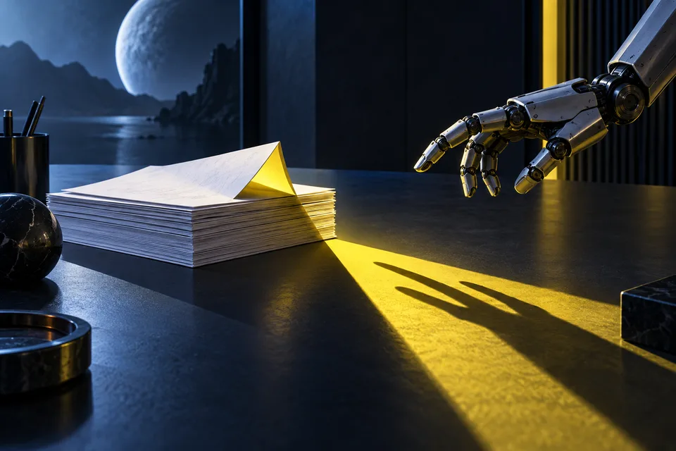 AI editorial illustration of a document crossing a protected digital boundary